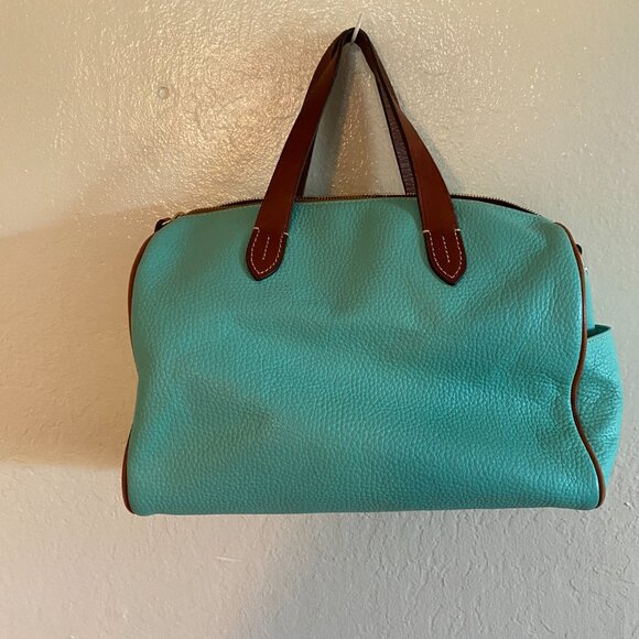 Dooney & Bourke Pebble Grain Satchel – Turquoise / teal with Saddle Trim - Picture 3 of 16